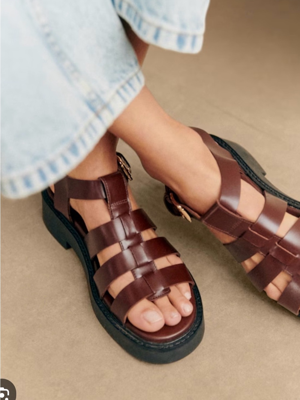 Sezane brown leather fisherman sandals. Never worn, size 42